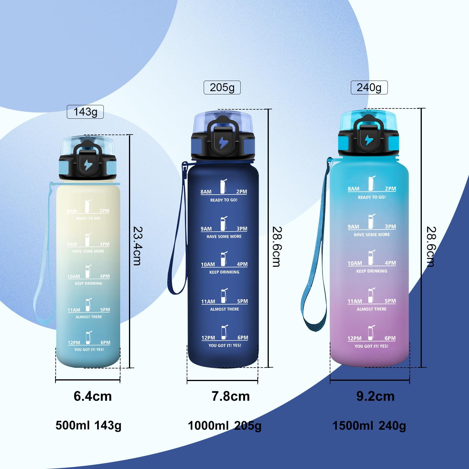 Borraccia Bambina 500ml, Motivazionale Borraccia con Filtro, a Prova di Perdite, Facile da Trasportare, Bottiglia Acqua con Indicatore del Tempo, Bottiglia per Campeggio, Corsa, Viaggio, Ufficio