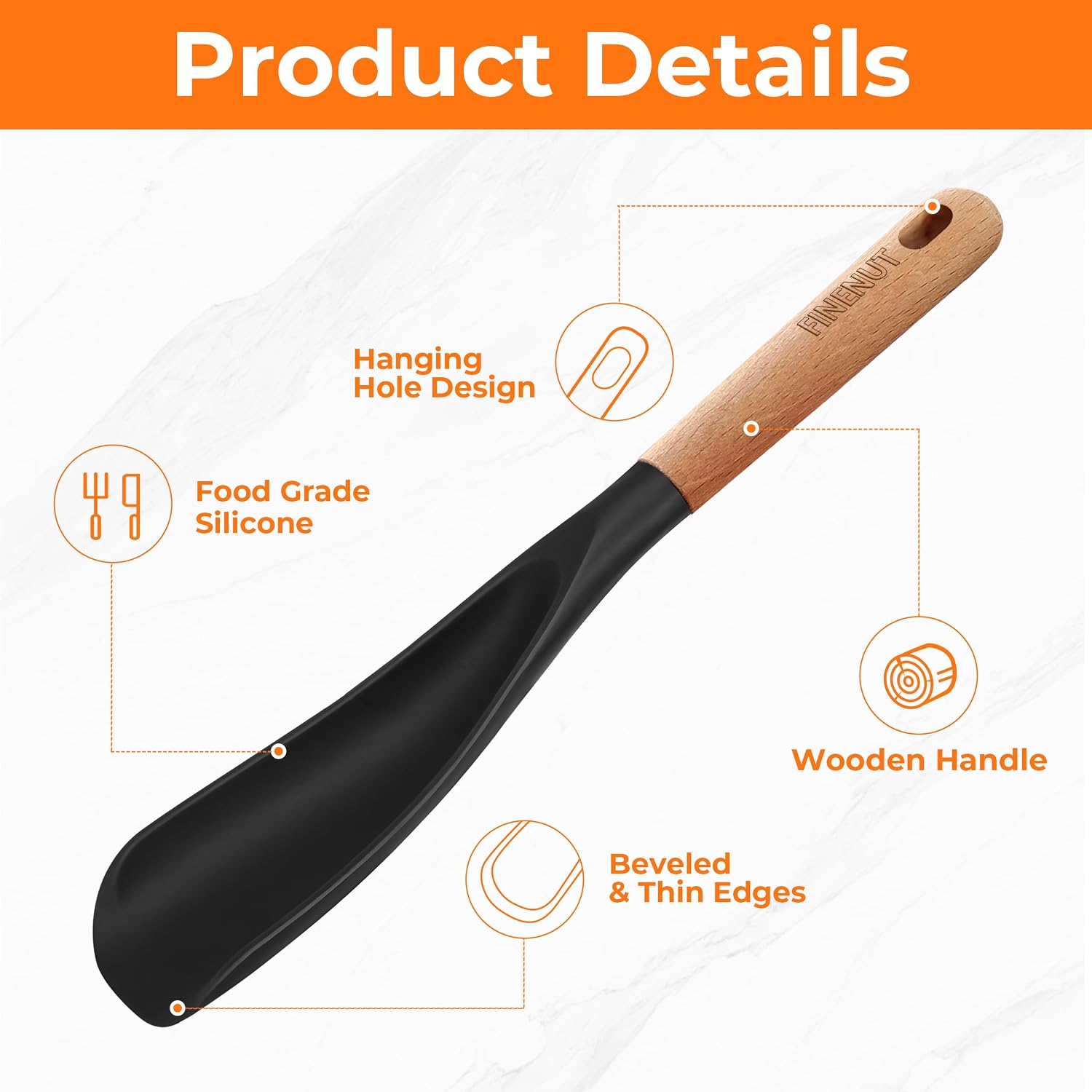 2-Pack Silicone Cooking Spoons with Wood Handle & S-Hooks - Heat Resistant 446°F Spoonula for Nonstick Cookware - BPA Free Multifunction Spatula Spoon for Mixing, Scooping&Serving