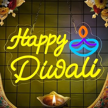 Happy Diwali Neon Sign, Diwali Decorations for Home, Indian Festival Decor Light up Sign, Dimmable LED Neon Lights for Wall Room Bedroom Decor Diwali