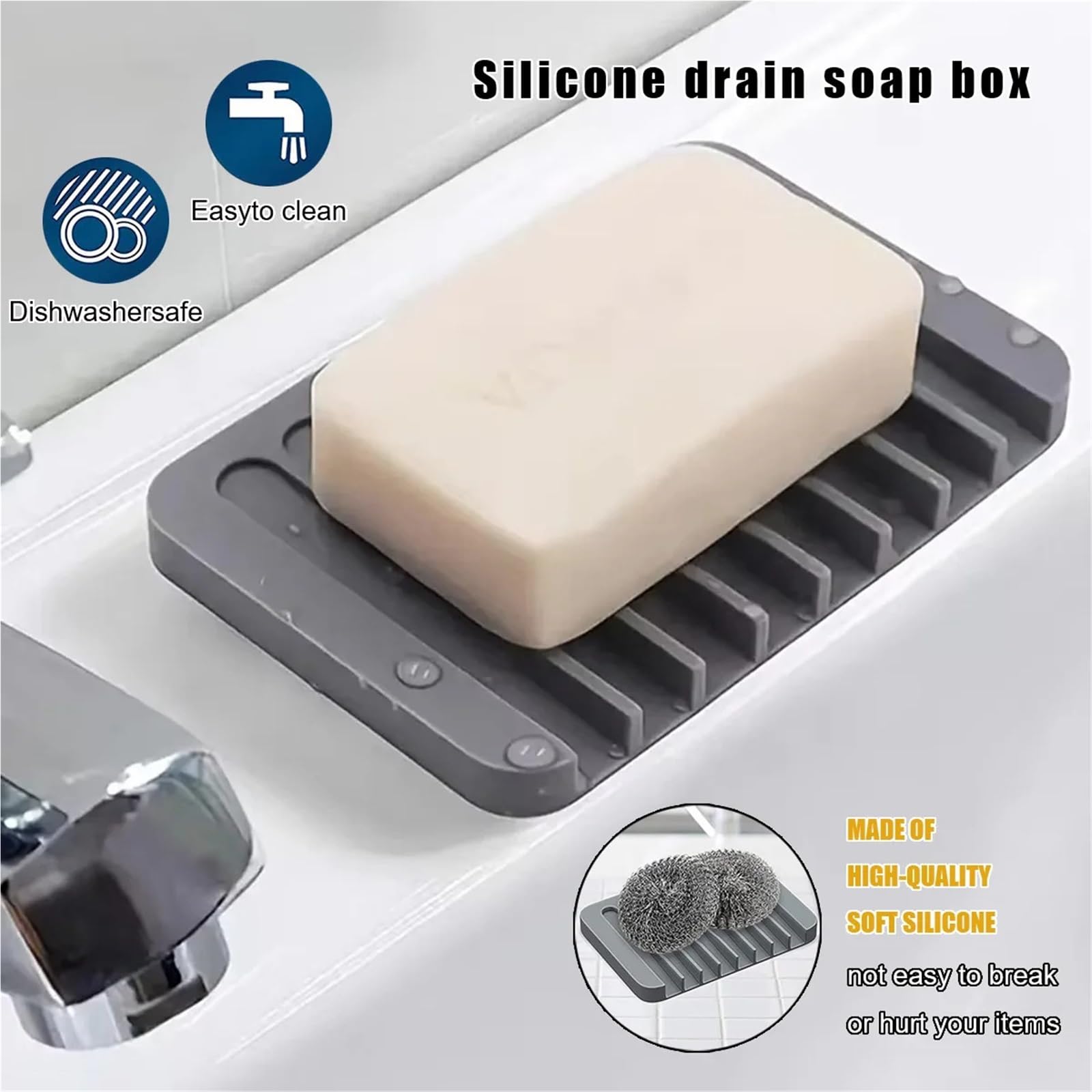 Jabonera portátil para la Ducha, Jabonera de Ducha Silicona Sin Perforación Drenaje Antideslizante Multicolor 3 Piezas(White)