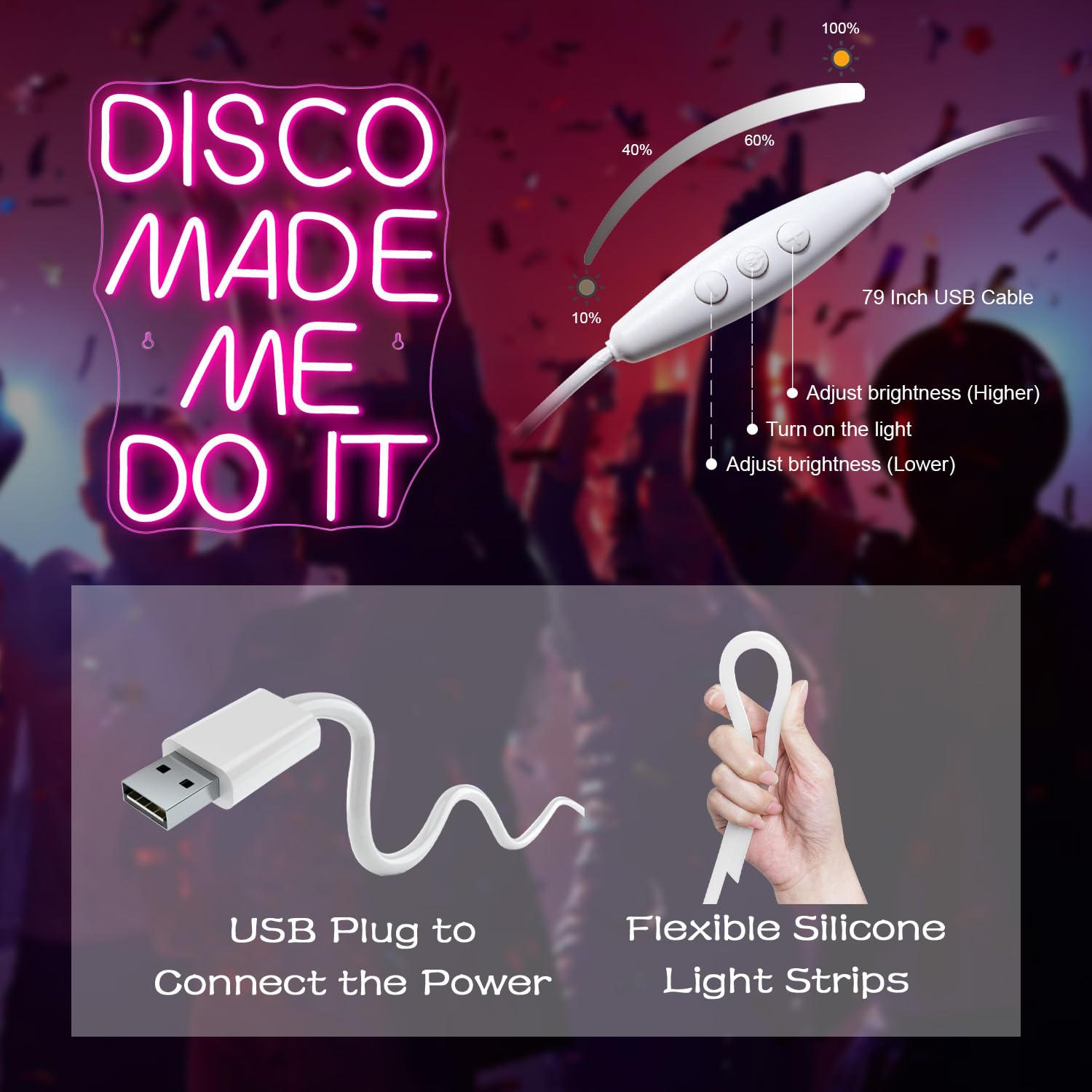 Looklight DISCO MADE ME DO IT Neonschild, rosa LED-Neonschilder, Buchstaben Schild Neonlicht Disco-Neonlichtschild für Hochzeit, Geburtstag, Party, Schlafzimmer, Bar, Club, Bar-Neonschilder