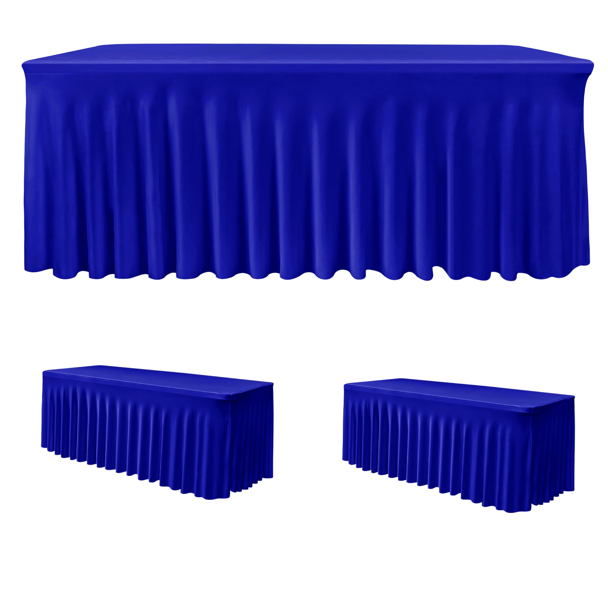 2 Pcs Royal Blue Spandex Table Covers 8ft Rectangle Ruffle Skirts for Party