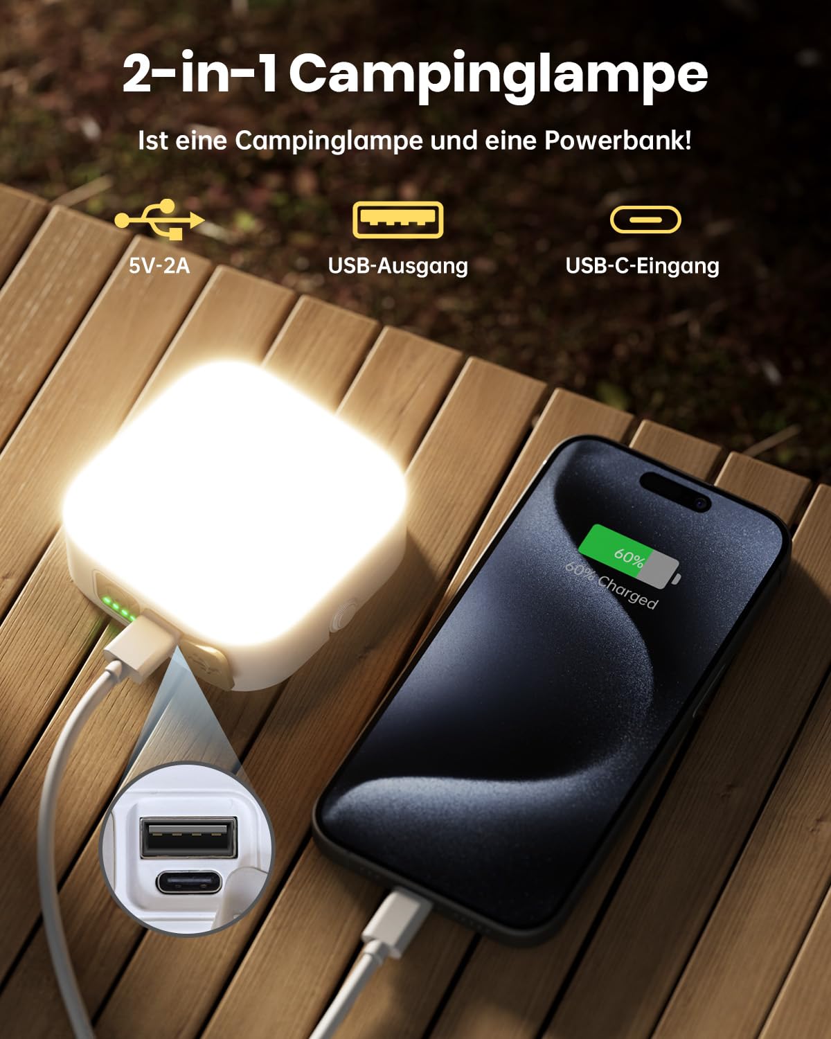 Eventek Campinglampe 4000LM, 10000mAh LED Outdoor Camping Licht Bis zu 100+ Stunden & 4 Modi, IP65 Wasserdicht Tragbar Aufladbar Zeltlampe für Camping, Stromausfälle,Wandern, Notfall, 2 Stück Standard