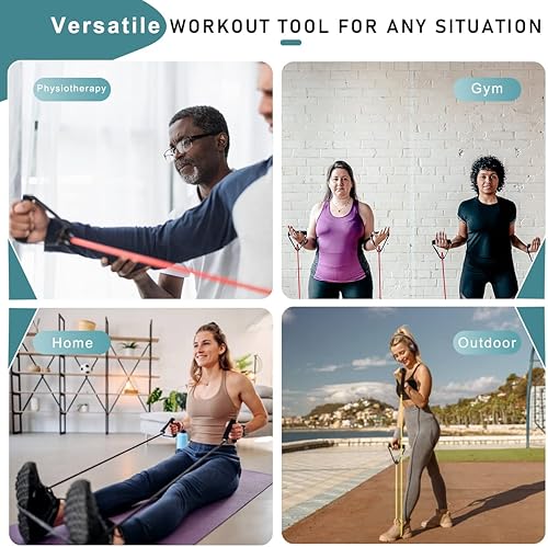 Miniatura 5 de Resistance Bands with Handles, Single Resistance Bands, Exercise Bands with Handles, for Resistance Training, Physical Therapy, Home Workouts, rojo