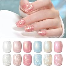 GAOY Pearl Gel Nail Polish Set, 6 Colors Shimmer Glitter, Pink White Blue Soak Off UV Gel Polish Kit, Pearl Echo