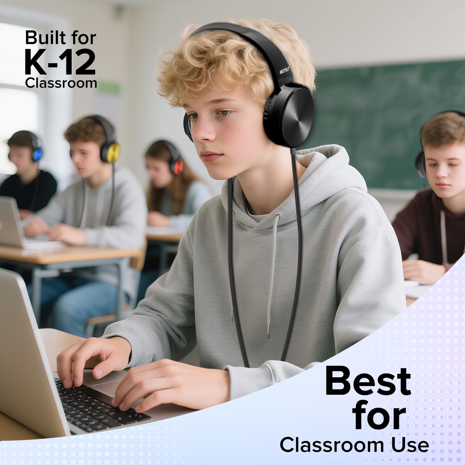 Duże słuchawki dla dzieci do szkoły, uczniów, 10 sztuk, trwałe, przewodowe słuchawki szkolne z dźwiękiem stereo HD, gniazdo 3,5 mm, do biblioteki, nauki online (HTC004 czarne)
