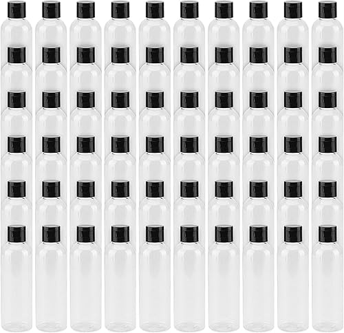 LEXININ Paquete de 60 botellas de plástico transparente de 4 onzas con tapas abatibles, botellas vacías de plástico para viaje, recipientes