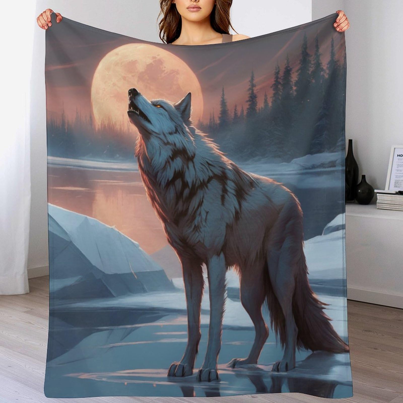Plaid motif loup 140x180 cm une idée cadeau douce et chaude pour la maison