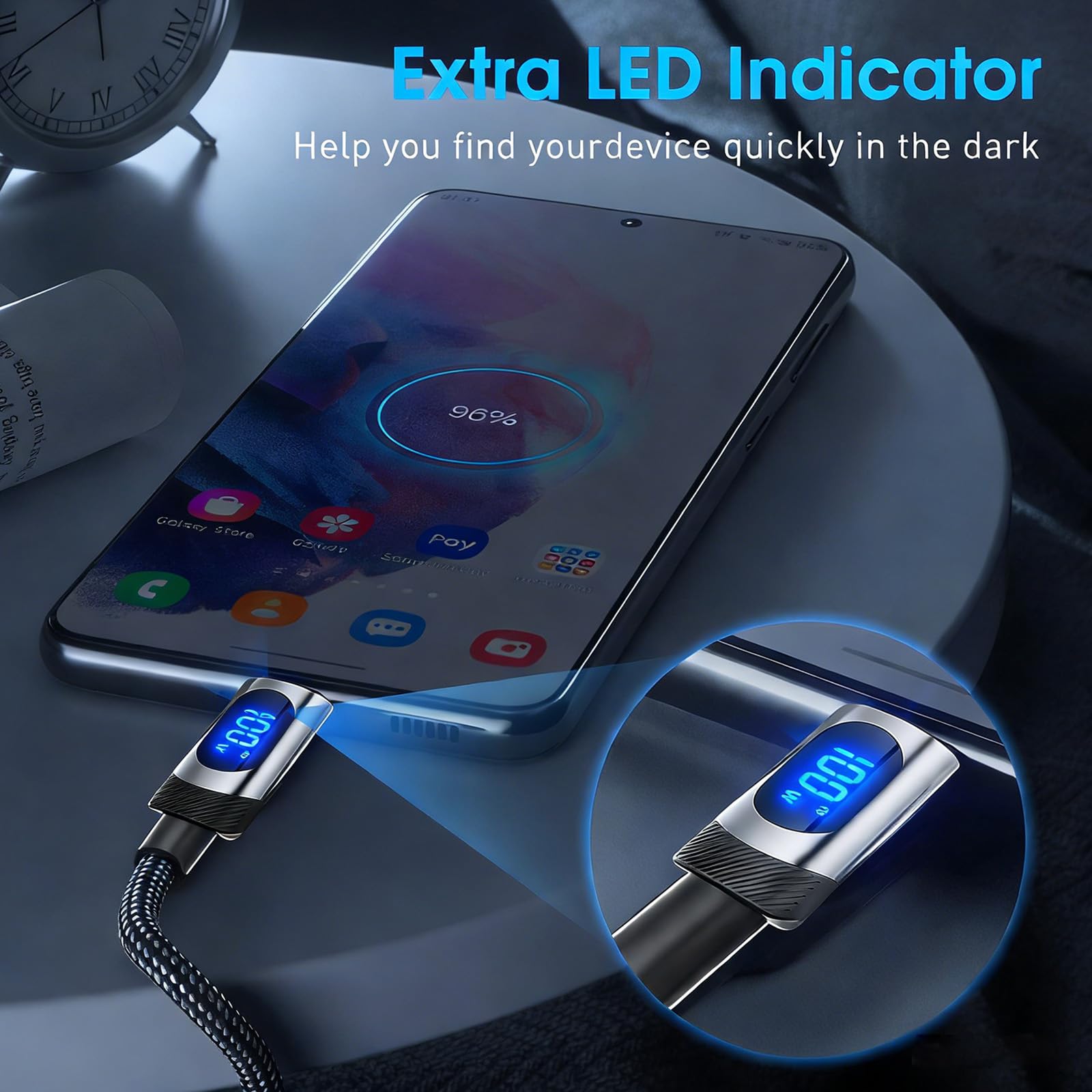 Cavo USB C a USB C con display a LED, confezione da 2 cavi USB C da 100 W per ricarica rapida in nylon intrecciato da 2 m, compatibile con iPhone 15/16 Pro Max, MacBook Air/Pro, iPad Pro, Samsung
