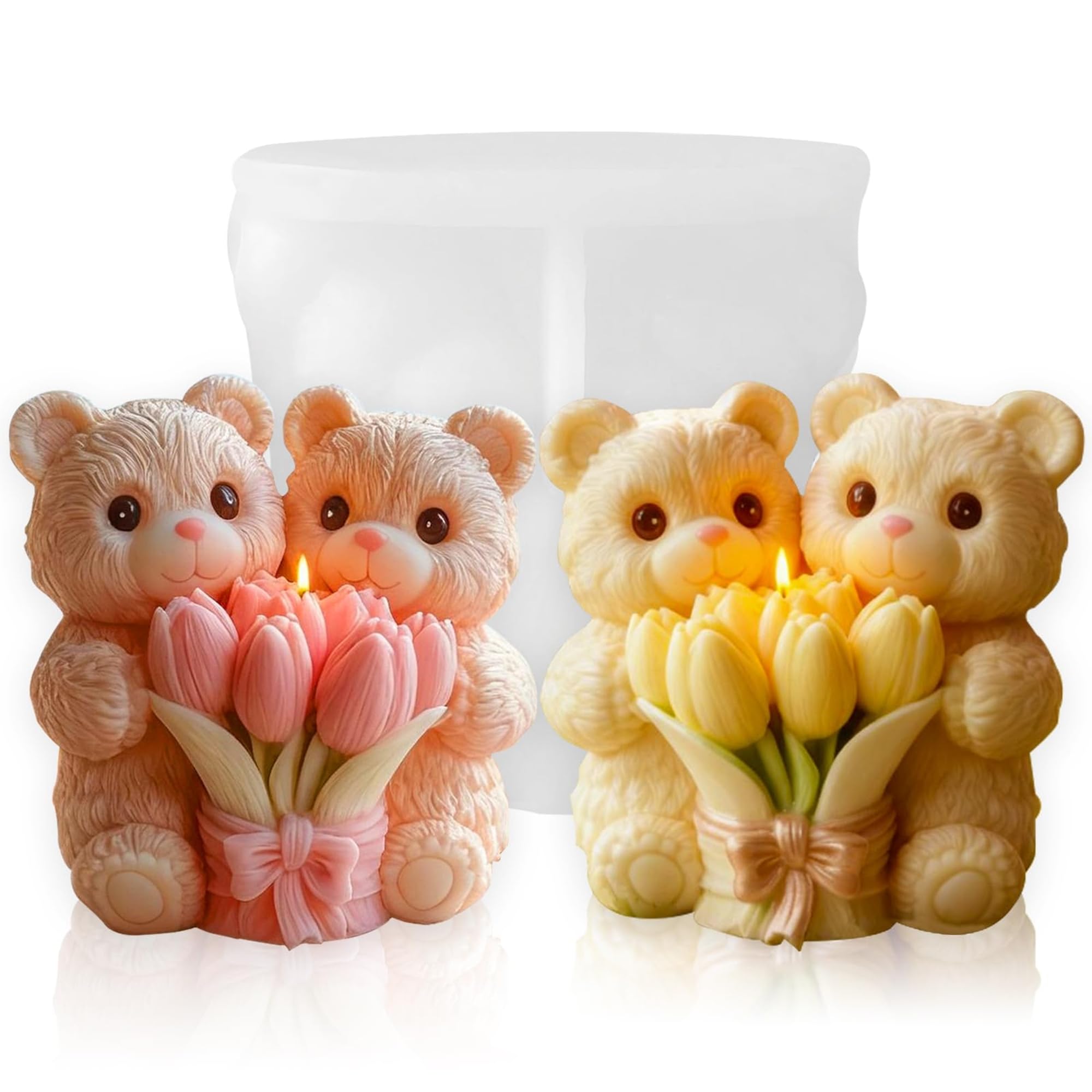 Teddy Bear Tulip Flower Silicone Candle Mould | 3D Valentine Couple Pillar Candle Mold for Candle Making, Soap, Resin, Chocolate, Wax DIY Home Decor-image-20