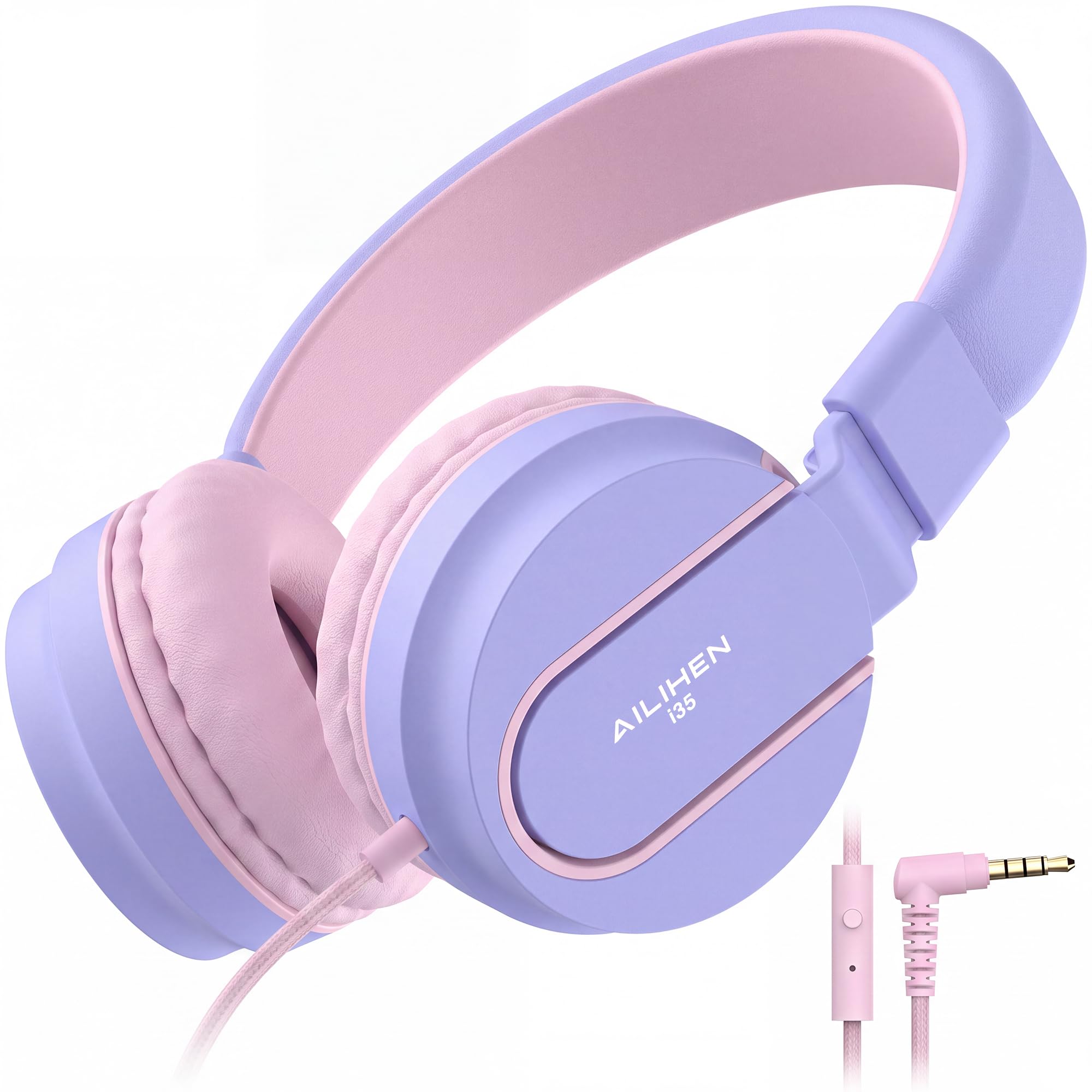 AILIHEN I35 Kids Headphones for School with Mic, 93dB Safe Volume, Lilac