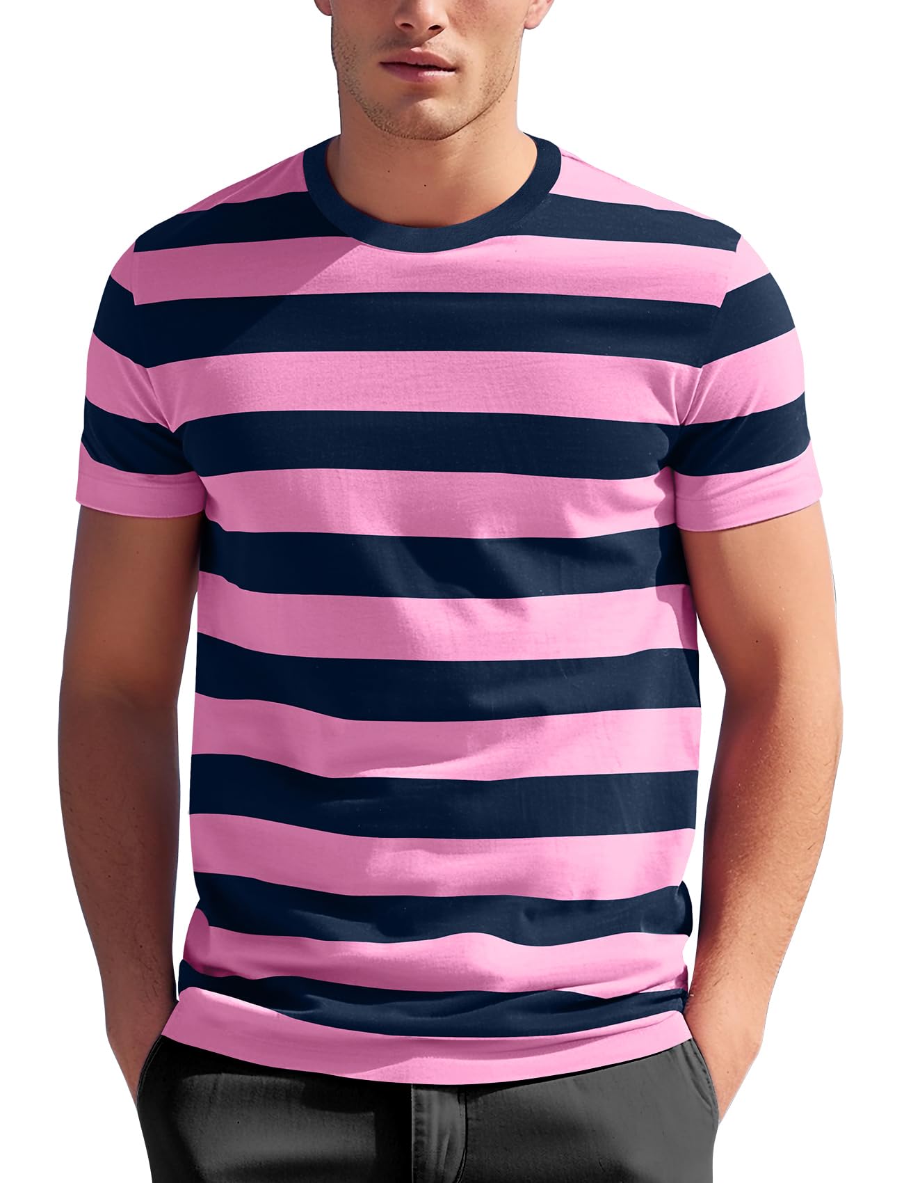 Zengjo Mens Striped Shirt Short Sleeve T-Shirts