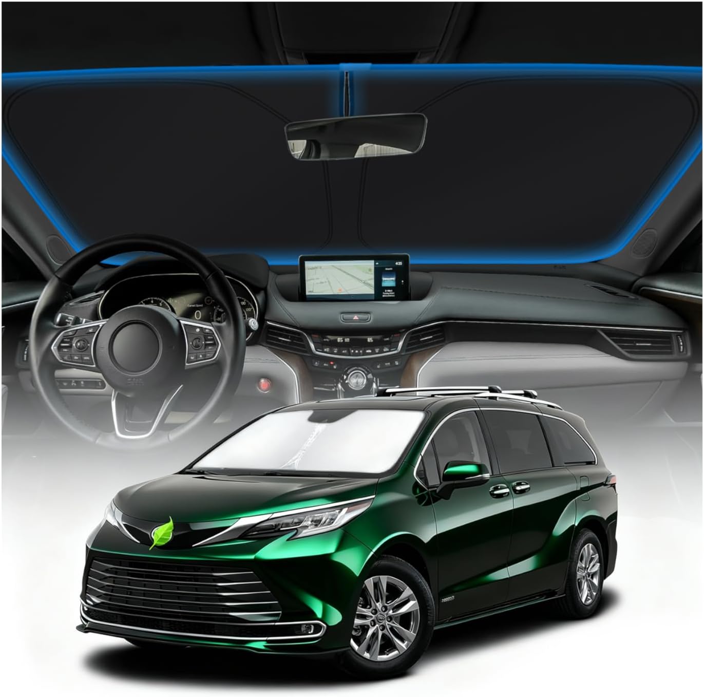 KUST Windshield Sun Shade for Toyota Sienna Mini Van Accessories 2021-2025 2026 Window Sunshade Sun Visor Protector Foldable Blocks UV Rays Keep Your Car Cooler