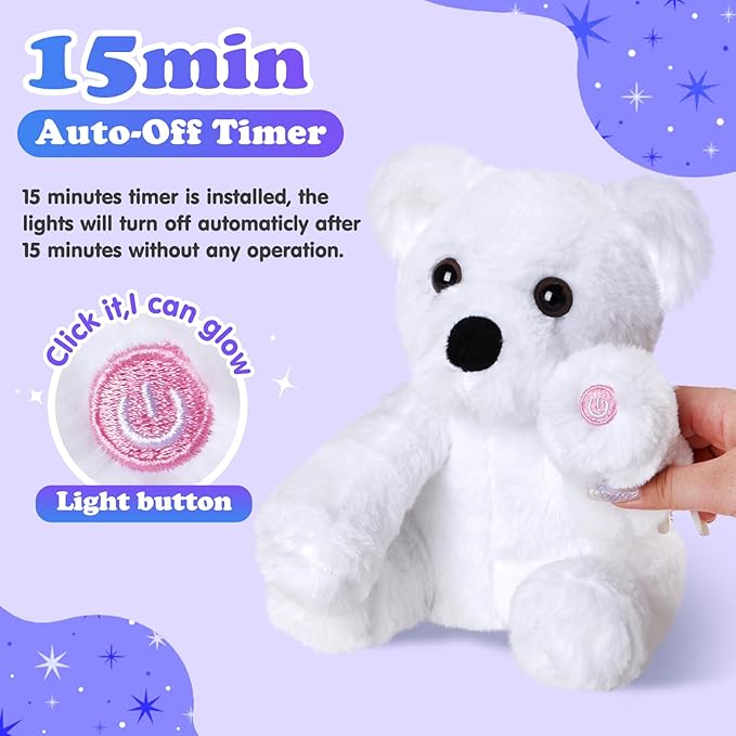 Oso polar de peluche con luz LED, 9.5'' miniatura 4