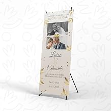 Personalised Wedding Welcome Poster - Golden Wedding Photocall | Print Stamp Love, Gold Wedding Decoration, Custom PVC Tarpaulin with Structure (70x180 cm) MODEL 2