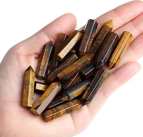 Miniatura 11 de QINJIEJIE Juego de 64 piezas de varitas de cristales y piedras a granel, puntas de cristal de cuarzo rosa, amatista, ojo de tigre, piedras preciosas