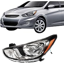 PIAOYUE- For 2012 2013 2014 Hyundai Accent 8 Pin Halogen Headlight Assembly Left Driver Side Black Housing Clear Lens w/o DRL