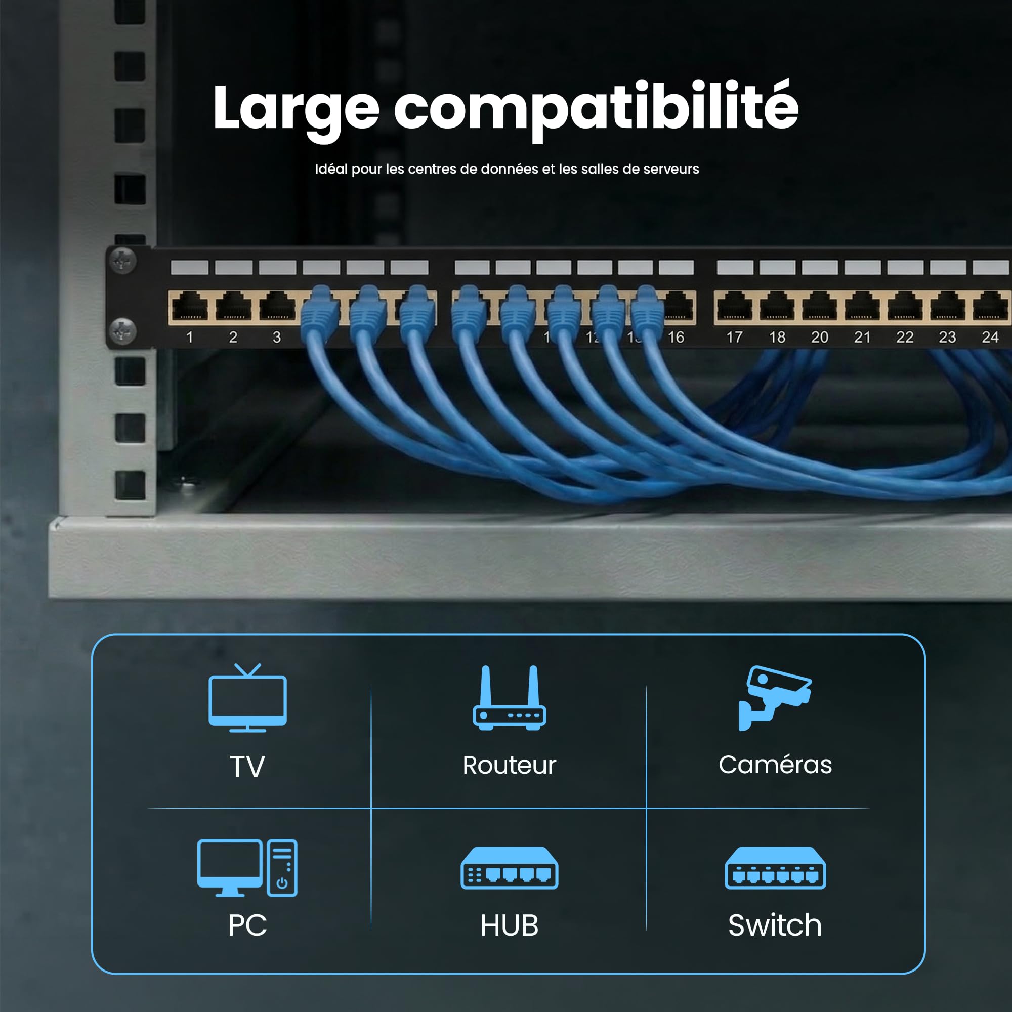 Extralink Panneau de Brassage 24 Ports RJ45 Cat 6 STP 19 Pouces 1U Rack | 24 ports RJ45 de catégorie 6 réunis sur une seule unité : 482,6 mm de large pour toute baie de brassage 19 pouces.