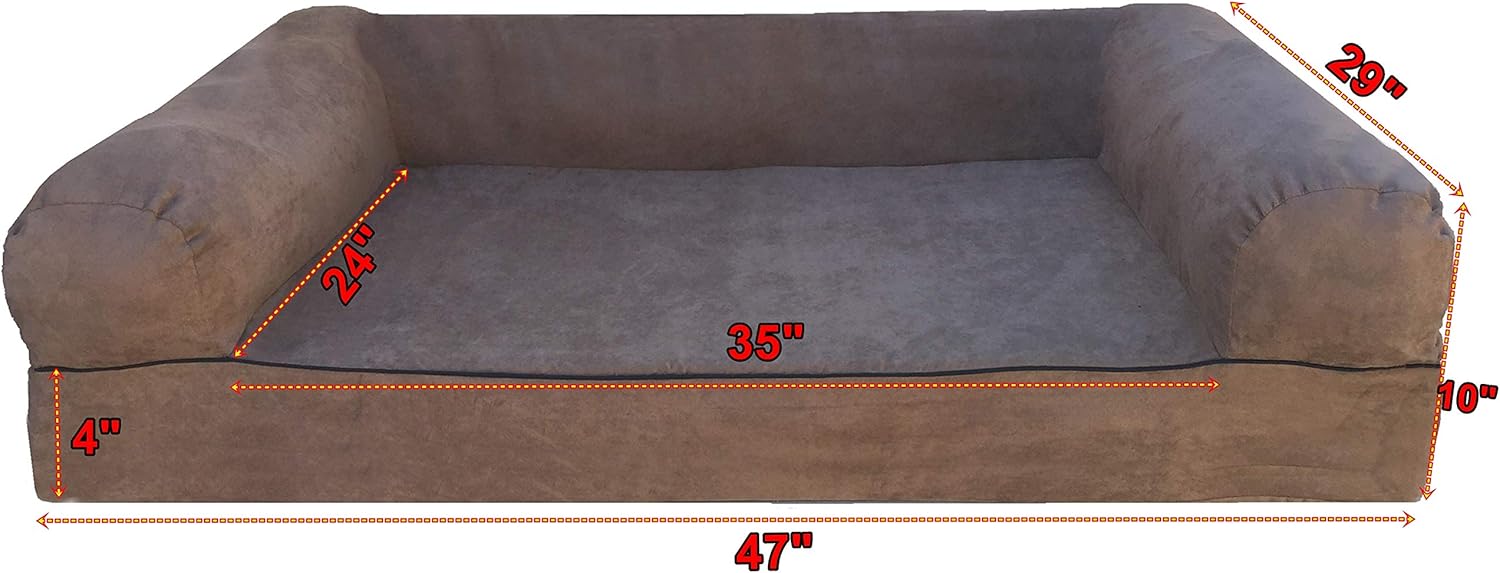 Dogbed4less Premium Orthopedic Gel Memory Foam Pet Sofa Bed with Waterproof Liner and Microsuede Brown Cover Couch Lounger 47"X29"