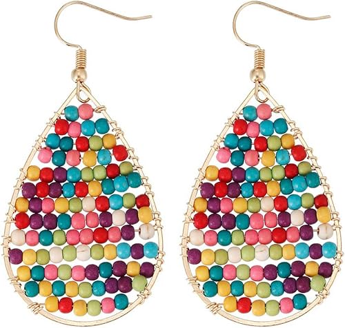 Dopamine Earrings For Women, Bohemian Teardrop Colorful Turquoise Beaded Handmad