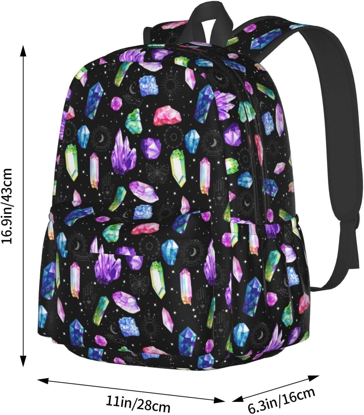 Colorful Crystals Waterproof Backpack Adjustable Shoulder Straps Bag Large Capacity Casual Daypack Bookbag For Travel Work