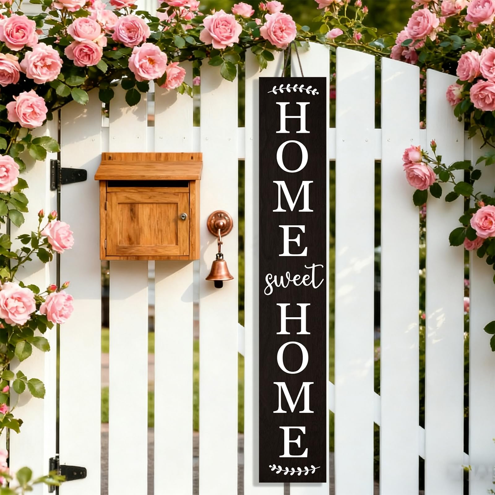 Home Sweet Home Drewniany znak na werandę pionowe wiszące dekoracje znak powitalny drzwi wejściowe stojący dekoracyjny znak 117 x 18 cm tablice do dekoracji na zewnątrz podwórka (czarny)