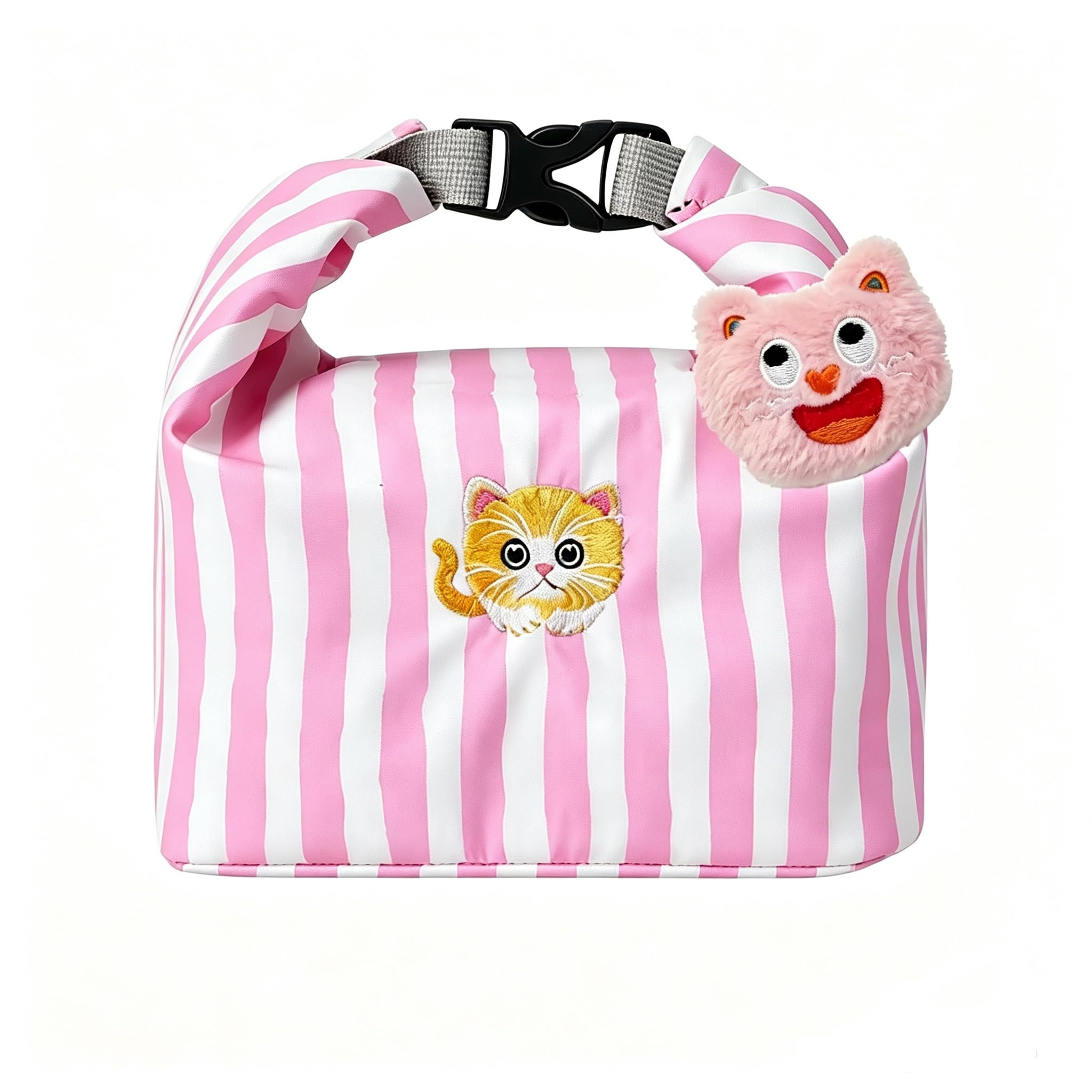 QZLSAYSL Lunch Bags for Women, Girls Insulated Lunch Bag, Pink Reusable Leakproof Lunch Box Tote Bag, Thermal Cooler Bag for Work School Picnic Travel (Kitten Pattern)