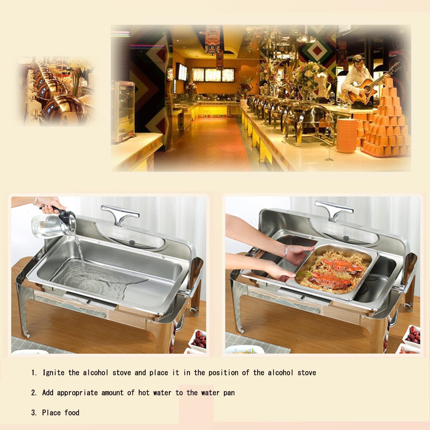 Calentador de Alimentos Calientaplatos de buffet de Acero Inoxidable Chafing Dish Servidor de buffet Termostato de temperatura,Bandeja Alimentos Calientes Función Mantenimiento Calor