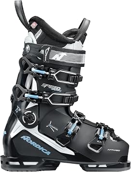 Nordica Speedmachine 3 75 Womens Ski Boots, Black/White/Light Blue, 22.5