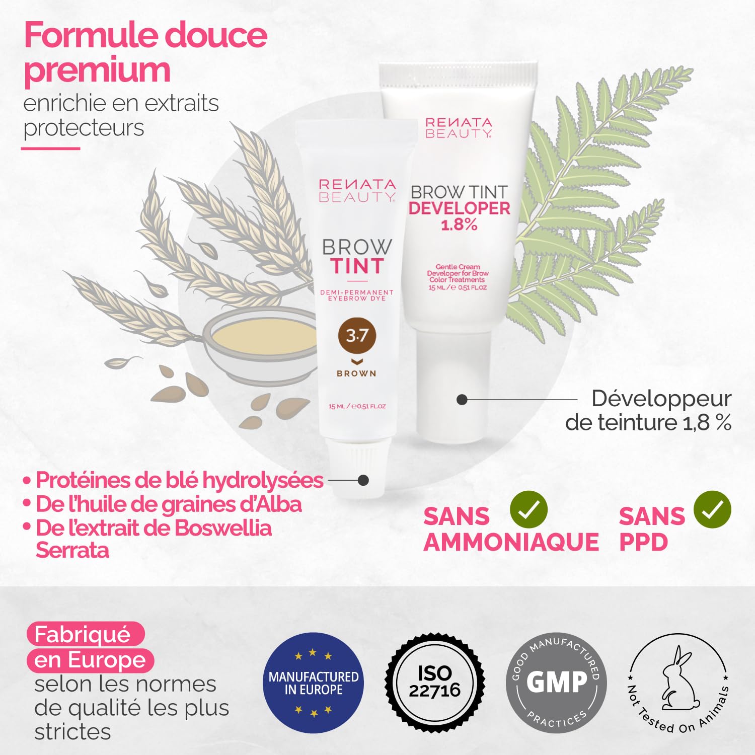 RB RENATA BEAUTY Kit de Teinture pour Sourcils – Kit de Coloration des Sourcil Avec Couleur, Crème Oxydante et Brosse – Effet Longue Durée Jusqu'à 4 Semaines – 30 Utilisations [Brun]