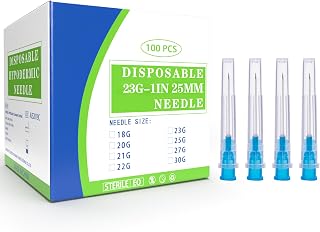 23 Gauge 1 Inch Luer Lock Needle, Disposable Dispensing Lab Supplies Individually Sealed Wrapped, Box of 100