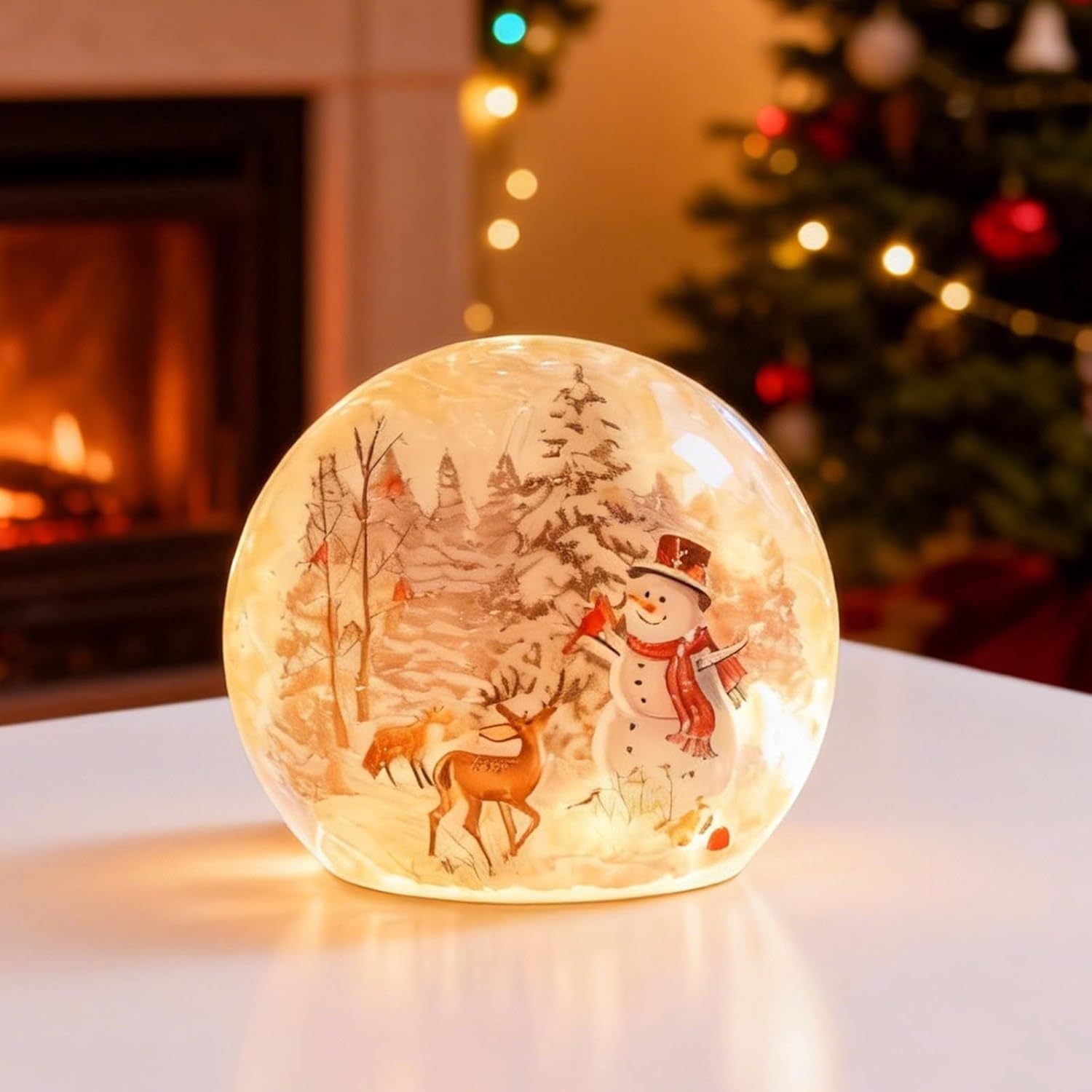 Vigdur Lighted Christmas Snowman Lamp, Hand Painted Glass Snowman Night Light Plug in, Snowmans Christmas Decorations for Xmas Bedroom Party Holiday Décor(6.7inch)