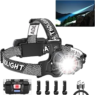 ATDOALL Super Bright LED Headlamp, High Lumen Rechargeable Head Lamp with Motion Sensor, 5 Modes, IPX5 Waterproof, 90° Adjustable, Zoomable Head Lights for Adults, Hard Hat, Outdoor, Camping