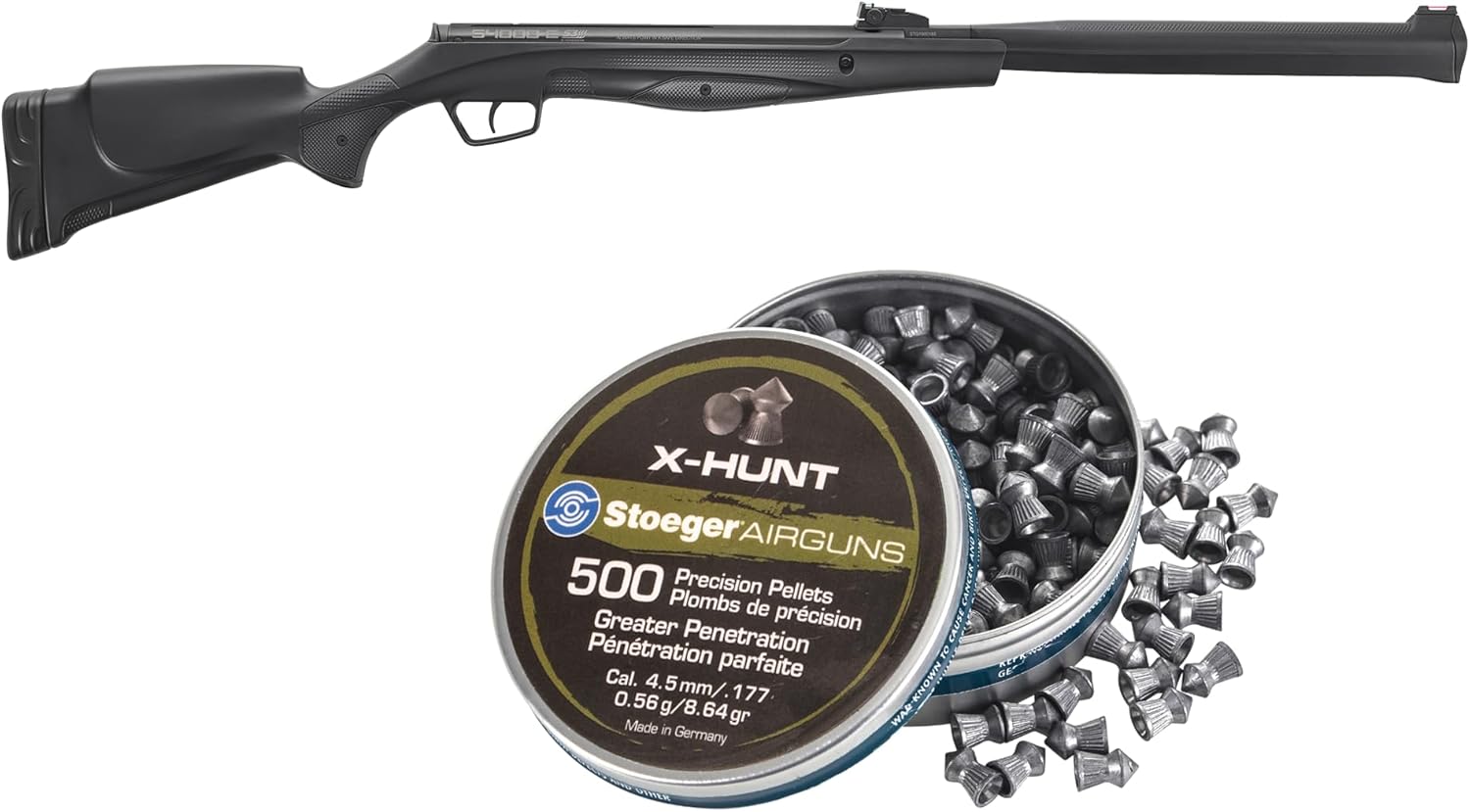 Stoeger S4000-E Airgun - .177 Caliber - Black Synthetic with Fiber-Optic Sights + Stoeger X-Hunter, Precision Heavy Pointed Tip Pellets (Clam Shell Pk), 177 Caliber, 500 Count
