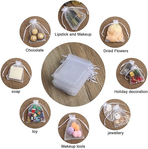 Miniatura 6 de Hopttreely 100 bolsas de organza transparente de alta calidad, bolsas blancas para recuerdos de boda, 4 x 4.72 bolsas de regalo de joyería