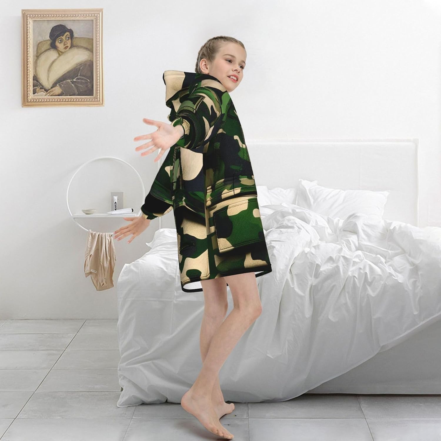 Green Army Digital Camouflage Print Oversized Blanket Hoodie, Wearable Blanket Hooded,Hooded Pullover With Pocket