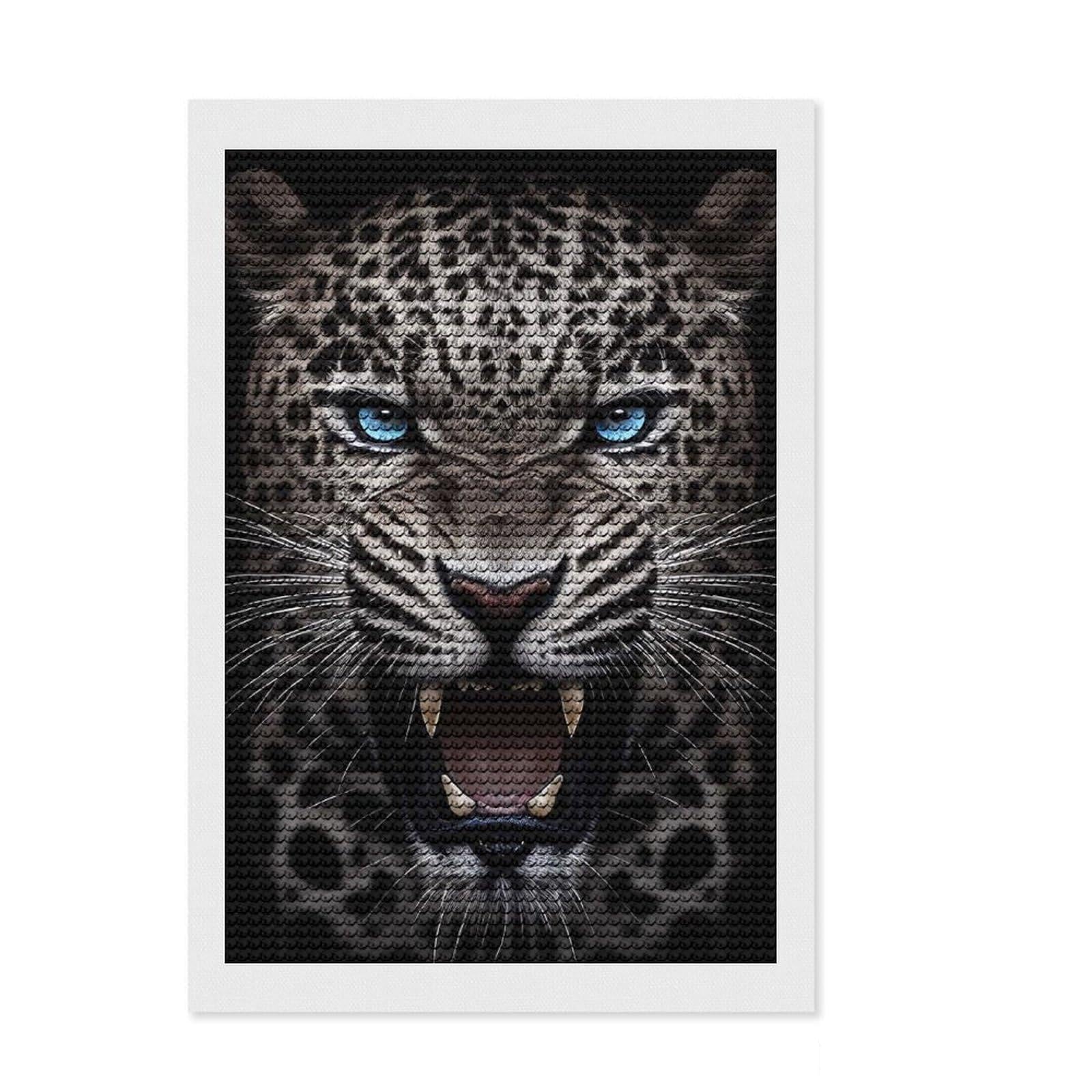 Junmoney Angry Jaguar Face Animal Diamond Painting Set 8"x12", Aesthetic Room Decor, Vintage Style Decor, Creative Hobby, Decorative Artwork