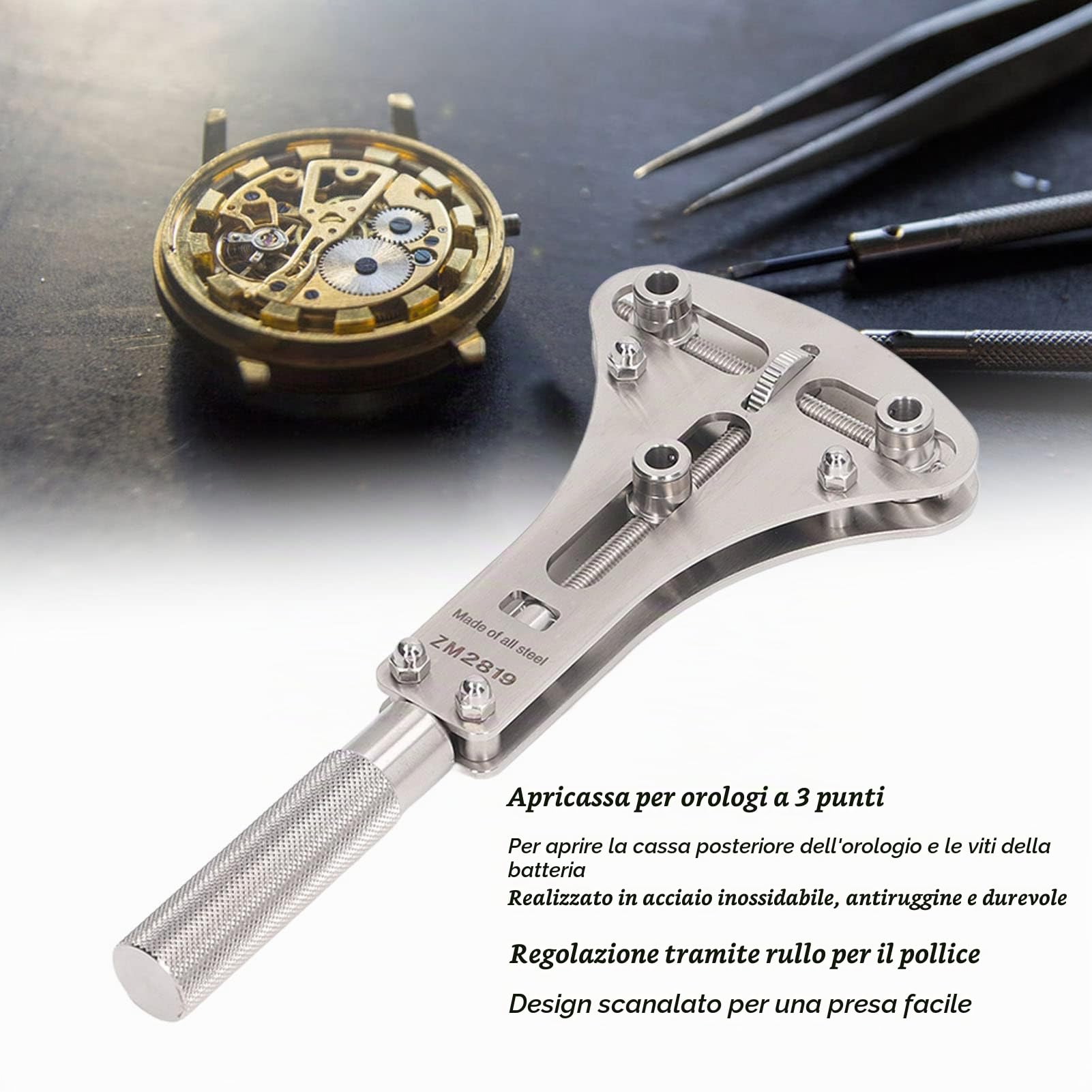 Apri Coperchio Orologio 3 Punte Acciaio Inossidabile | Rimuovi Viti Batteria, Regolabile 17-53mm per Riparazione Orologi