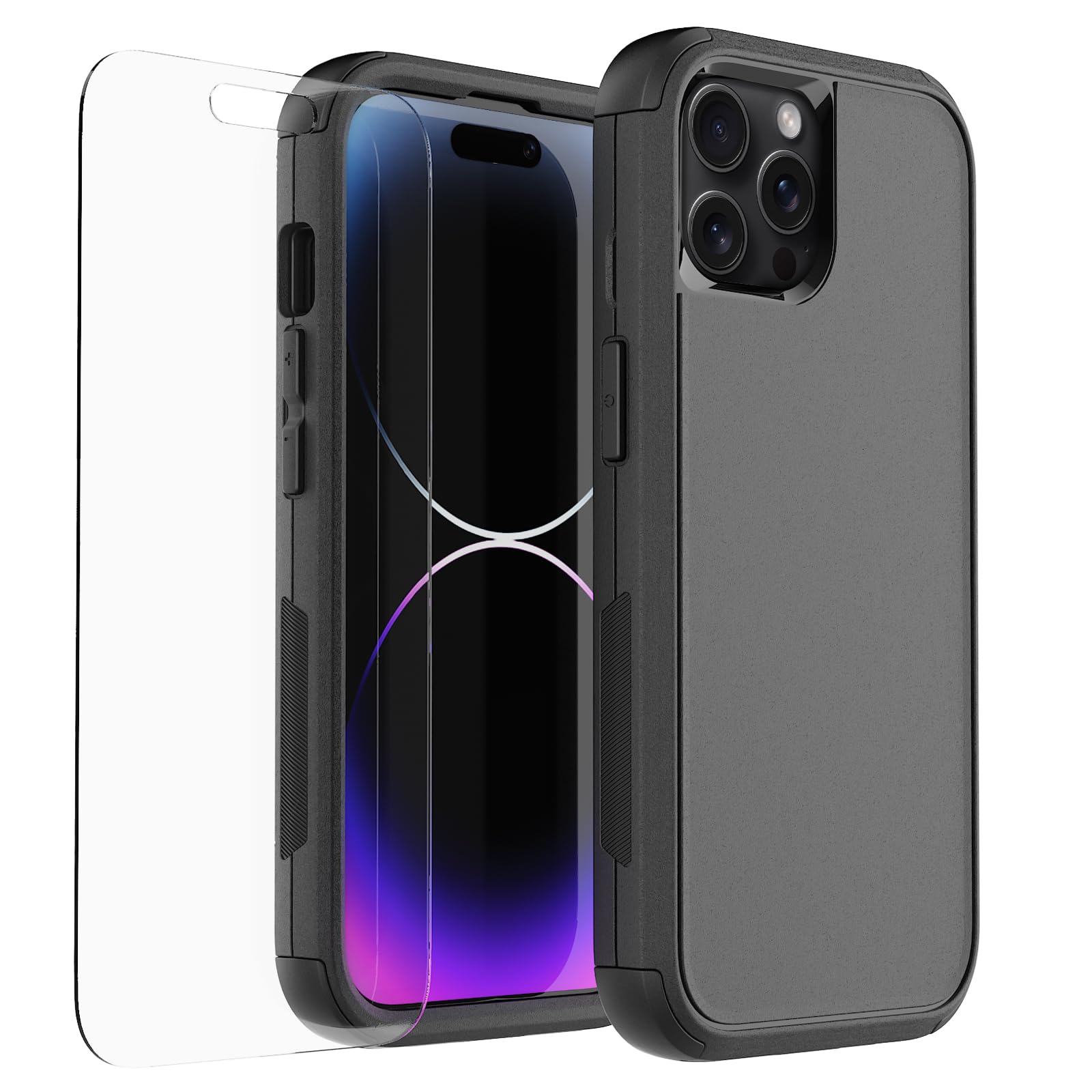 Coque iPhone 15 Pro Max résistante aux chocs protège-écran noir 6.7 - 8