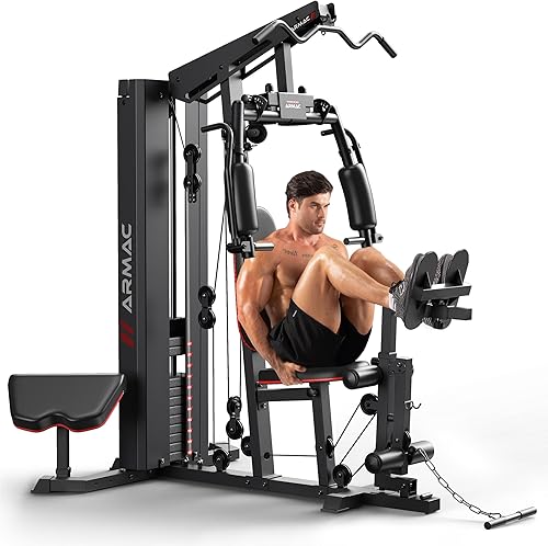 Miniatura 10 de Sportsroyals Equipo de gimnasio en casa, pila de peso de 150 libras, máquina de entrenamiento de cuerpo completo con sistema de polea para Con