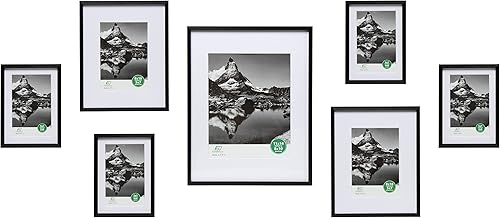 Miniatura 3 de FrameWorks 7 portarretratos contemporáneos de aluminio negro de lujo con vidrio templado, incluye cuatro de 5 x 7 pulgadas, dos de 8 x 10 pulgadas y