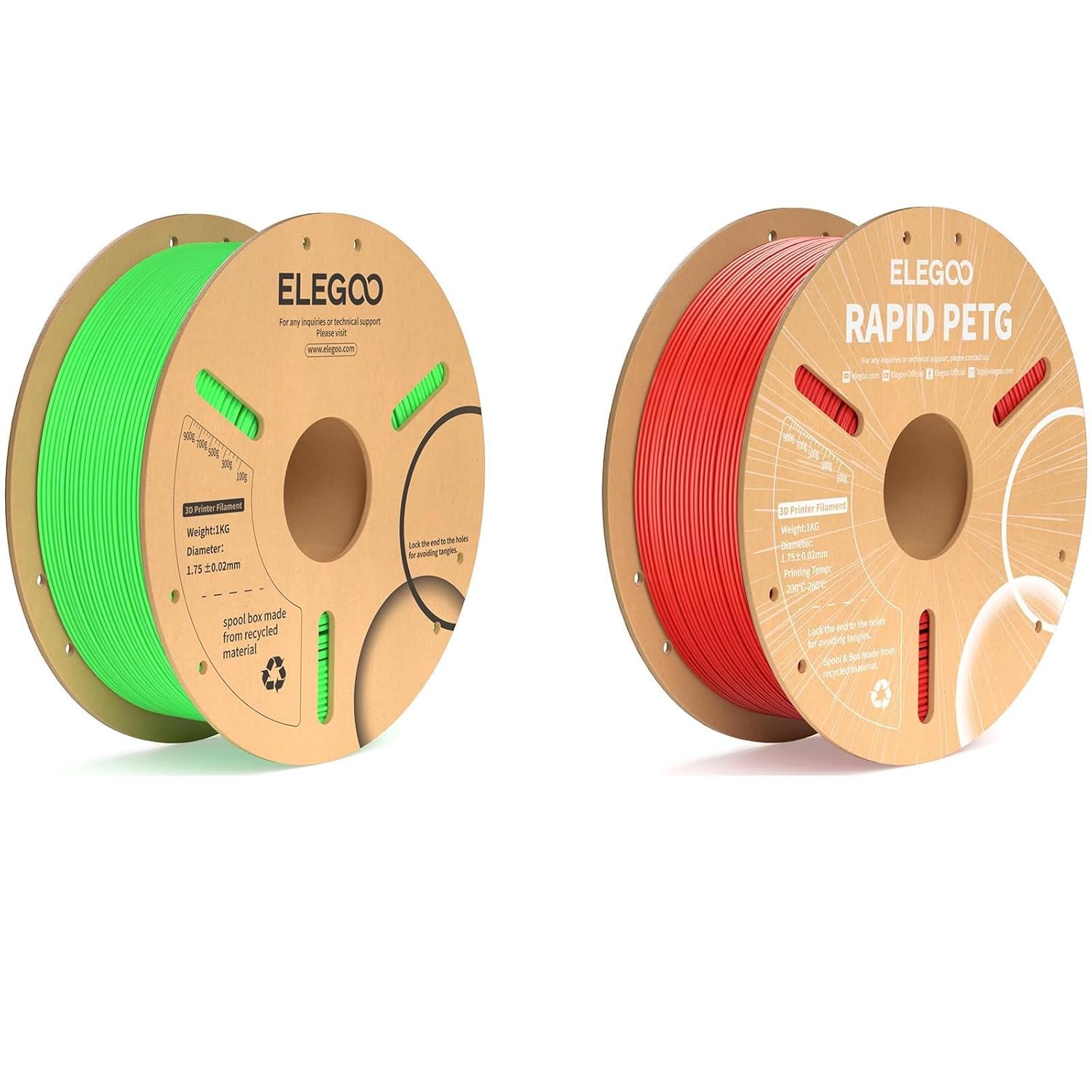 PLA Plus Filament Neon Green 1KG & Rapid PETG Filament Red 1KG