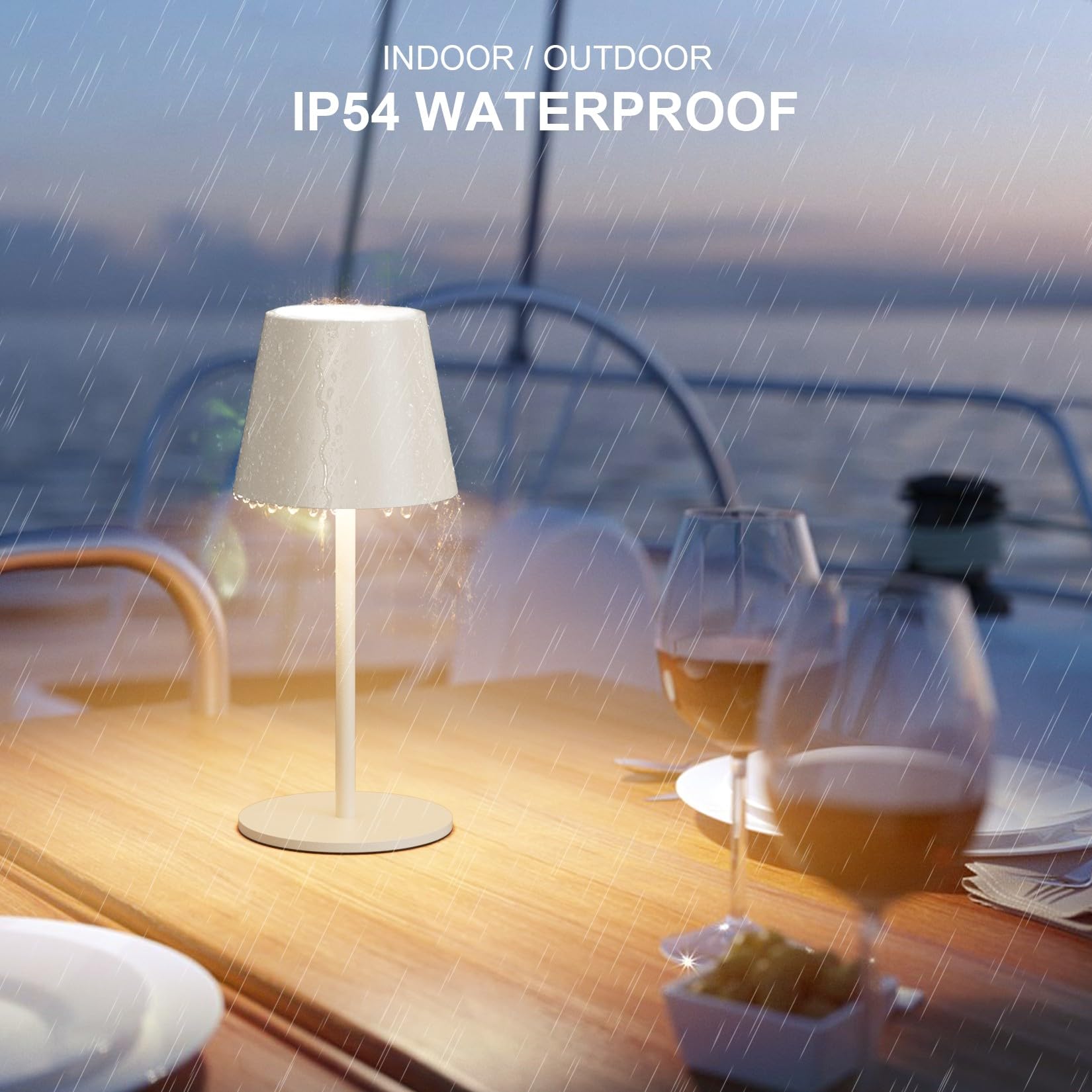Dimmbare led akku tischleuchte Beige 26CM, 5000mAh(5V 2A) camping lampe akku aufladbar,3W 3000K tischleuchte kabellos,IP54 Outdoor Tischlampe für Restaurant, Schlafzimmer, Garten, Büro(2 Stück)