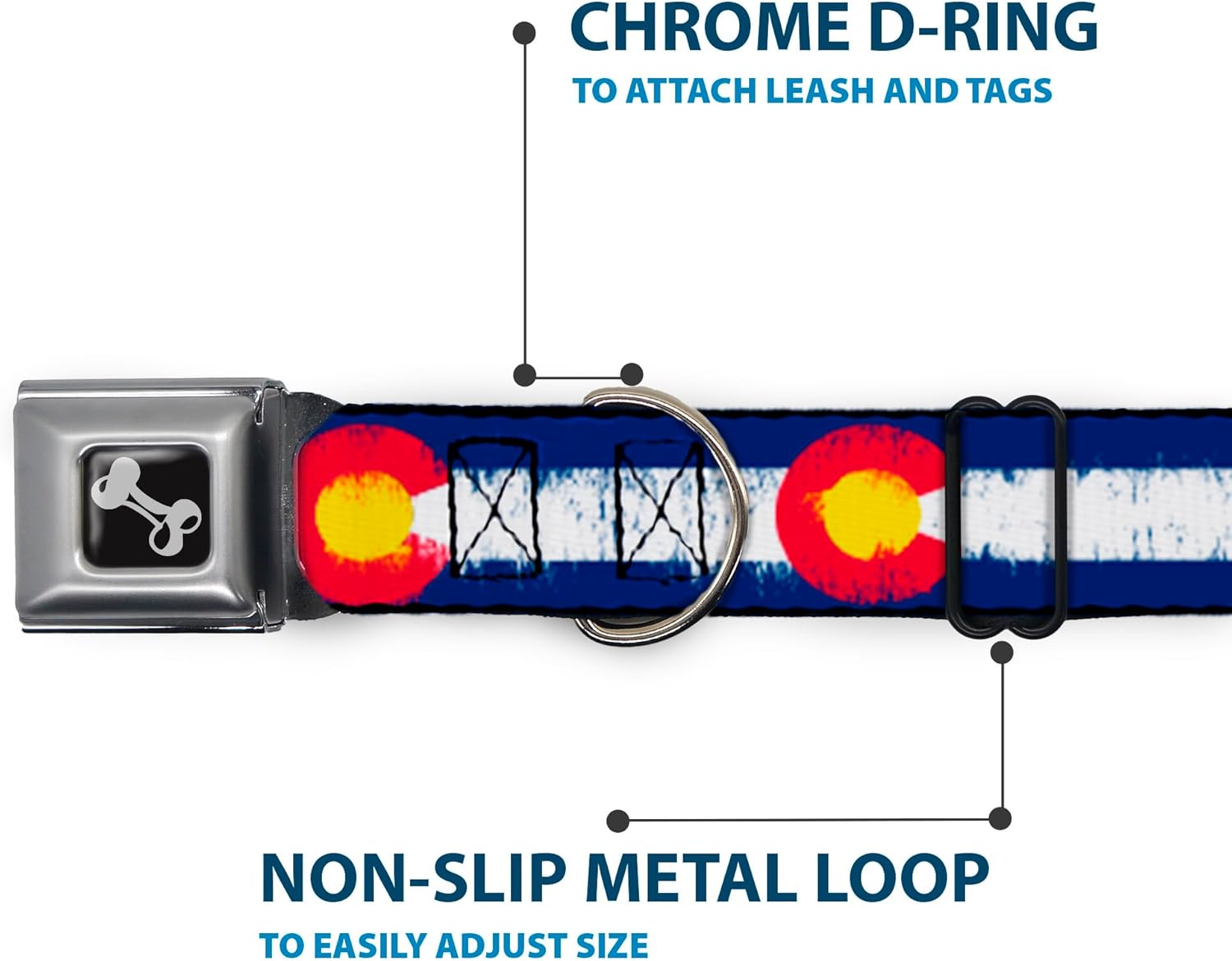 Buckle-Down Seatbelt Buckle Dog Collar - Colorado Flags2 Repeat Weathered - 1" Wide - Fits 11-17" Neck - Medium