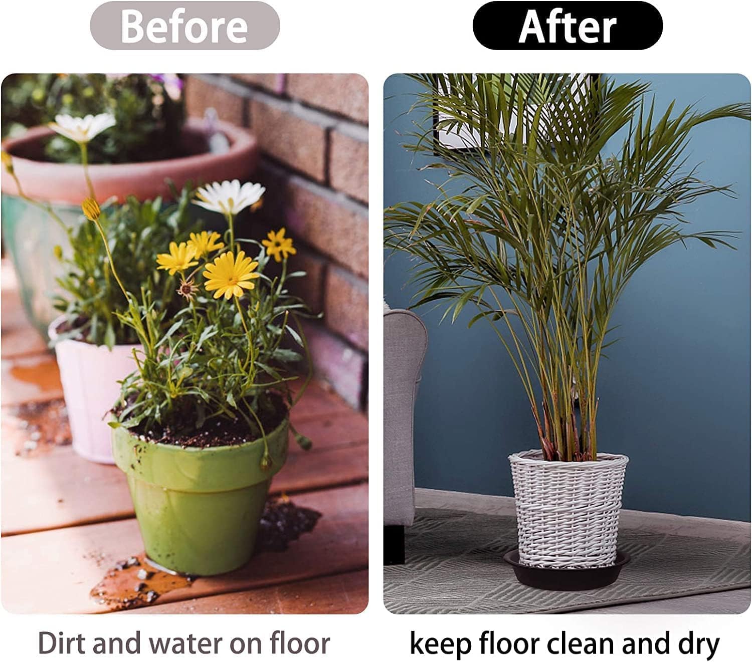 Plant Saucer 16 inch, 4 Pack 17 inch (16.8") Plastic Large Flower Planter Plant Pot Saucers and Drip Tray for Indoors Outdoors, Thick Heavy Sturdy Durable Plant Plate Water Catcher (Black)