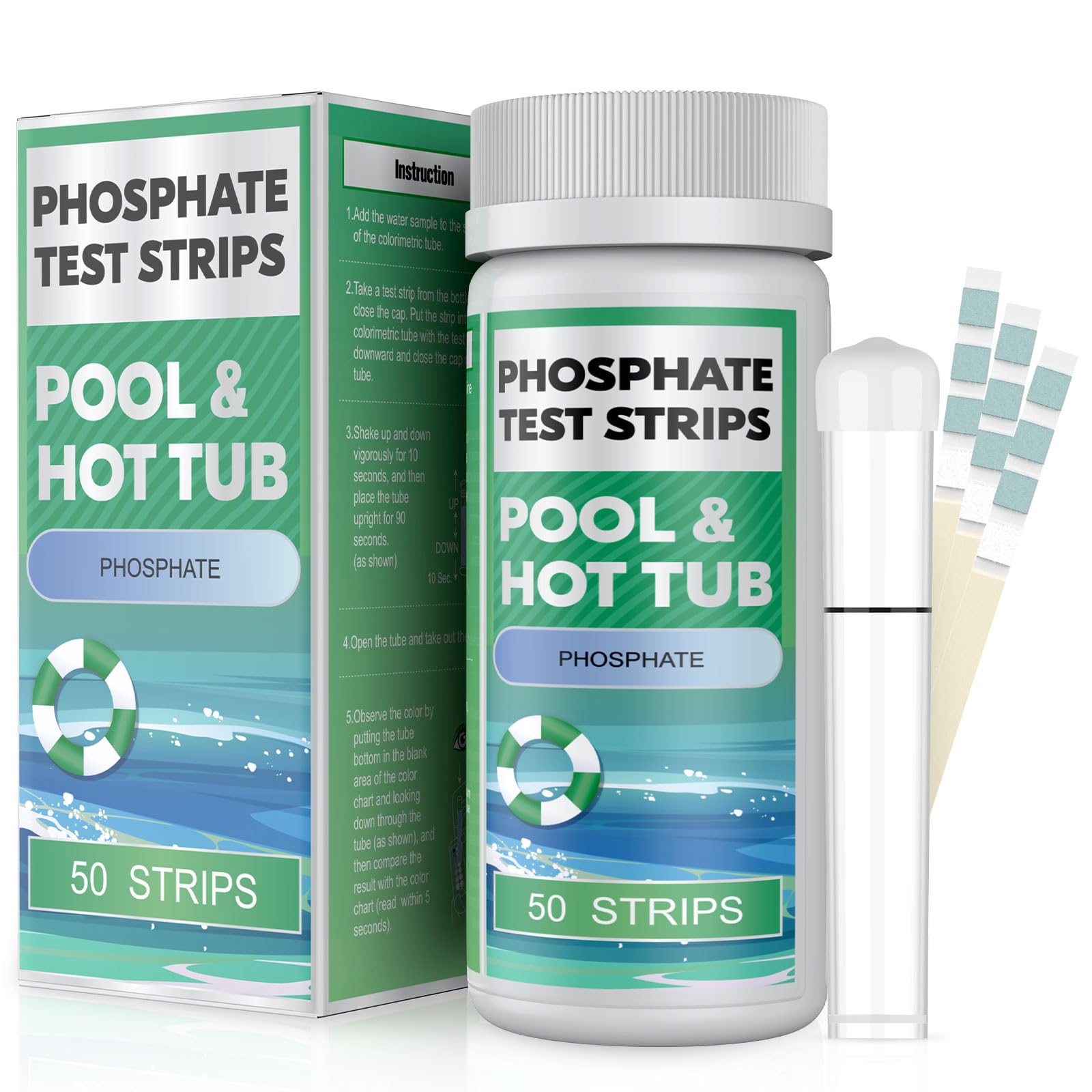 Pawfly Phosphate Test Strips, 50 Strips Phosphate Test Kit for Pool Spa & Hot Tub Easy Accurate Swimming Pool Test Strips Koi Pond Water Testing Kit Freshwater and Saltwater Aquarium Test Strips