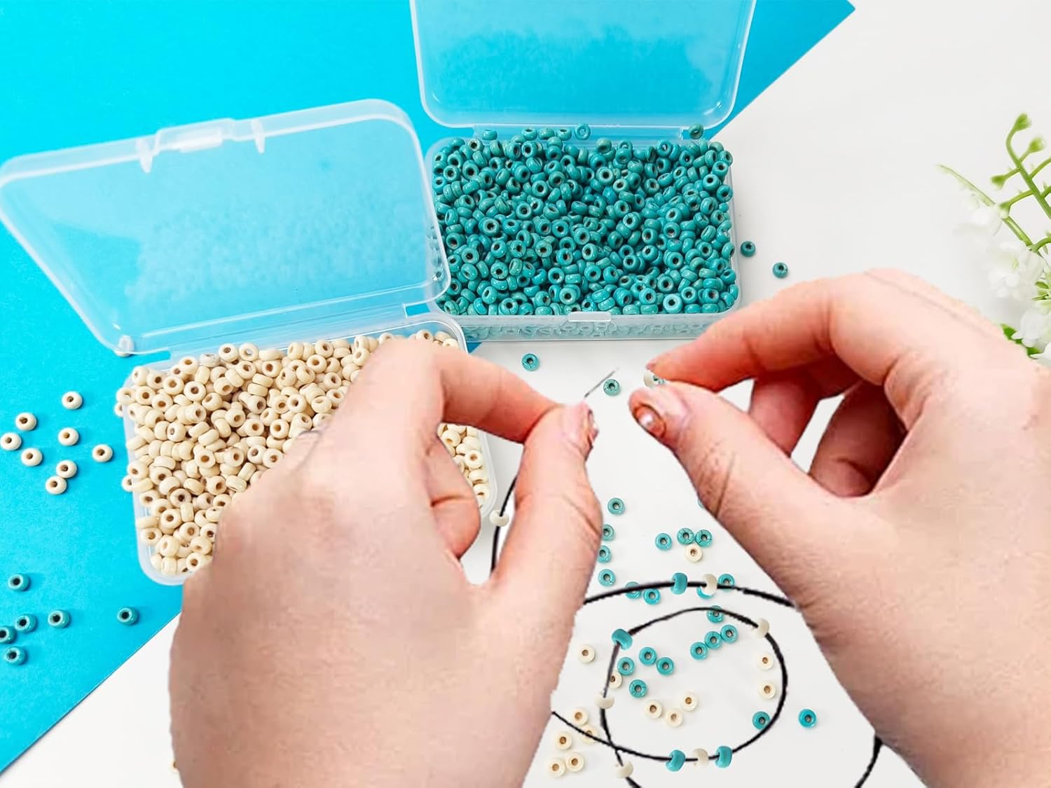 Natural Turquoise Seed Beads 4mm 1400pcs Small White Stone Abacus Loose Rondelle Space Beads Bulk for Necklaces, Bracelets, Hair, Keychains, Lanyards & Professional Jewelry Making and Adult Crafting - Image 6