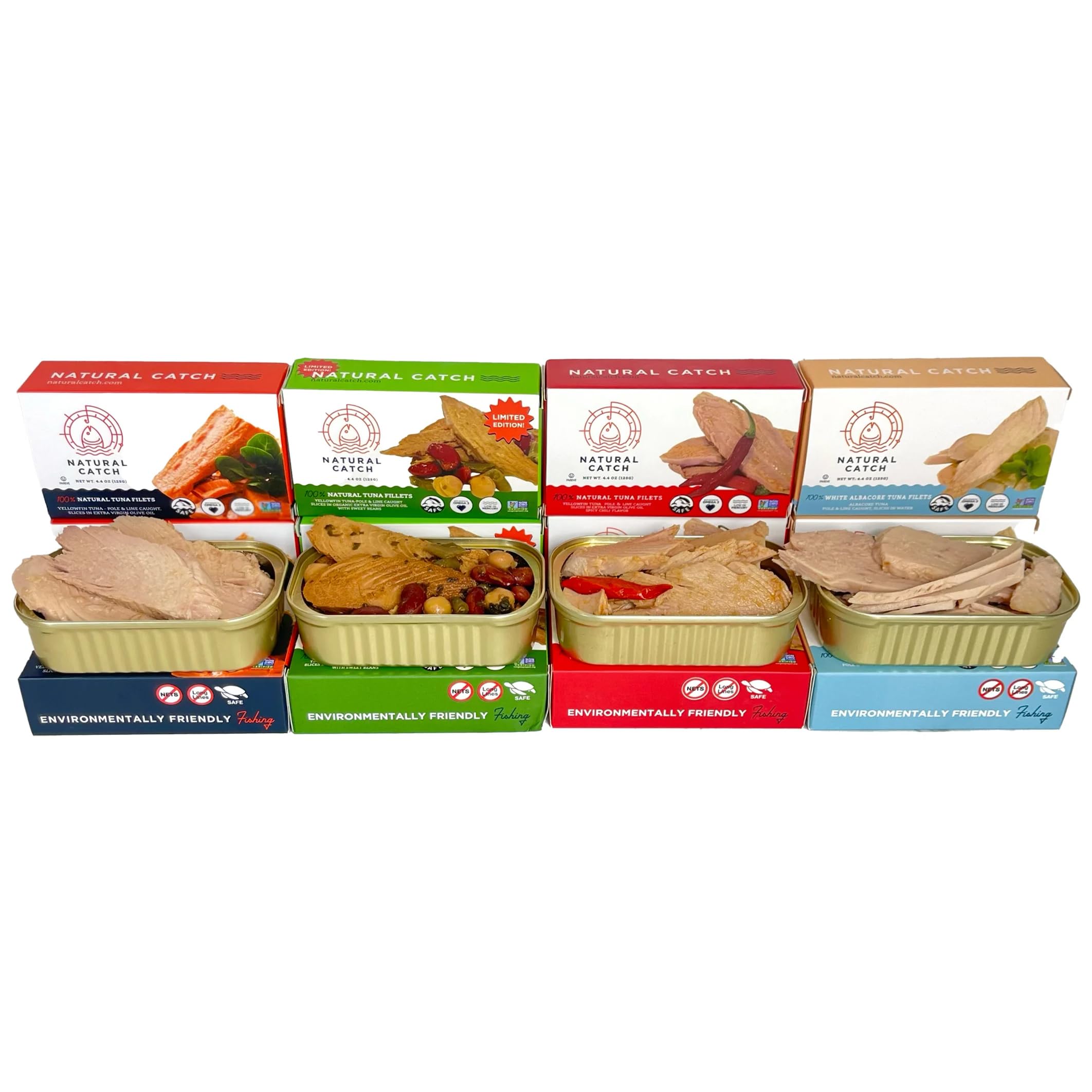 Natural Catch Tuna Filets Variety Pack, Hand Cut, Pole & Line Caught, 130 Calories Gluten-Free, Paleo, Keto Friendly, Premium Yellowfin & Albacore Tuna in Extra Virgin Olive Oil (4.4 oz per can- Pack of 12) (Variety)