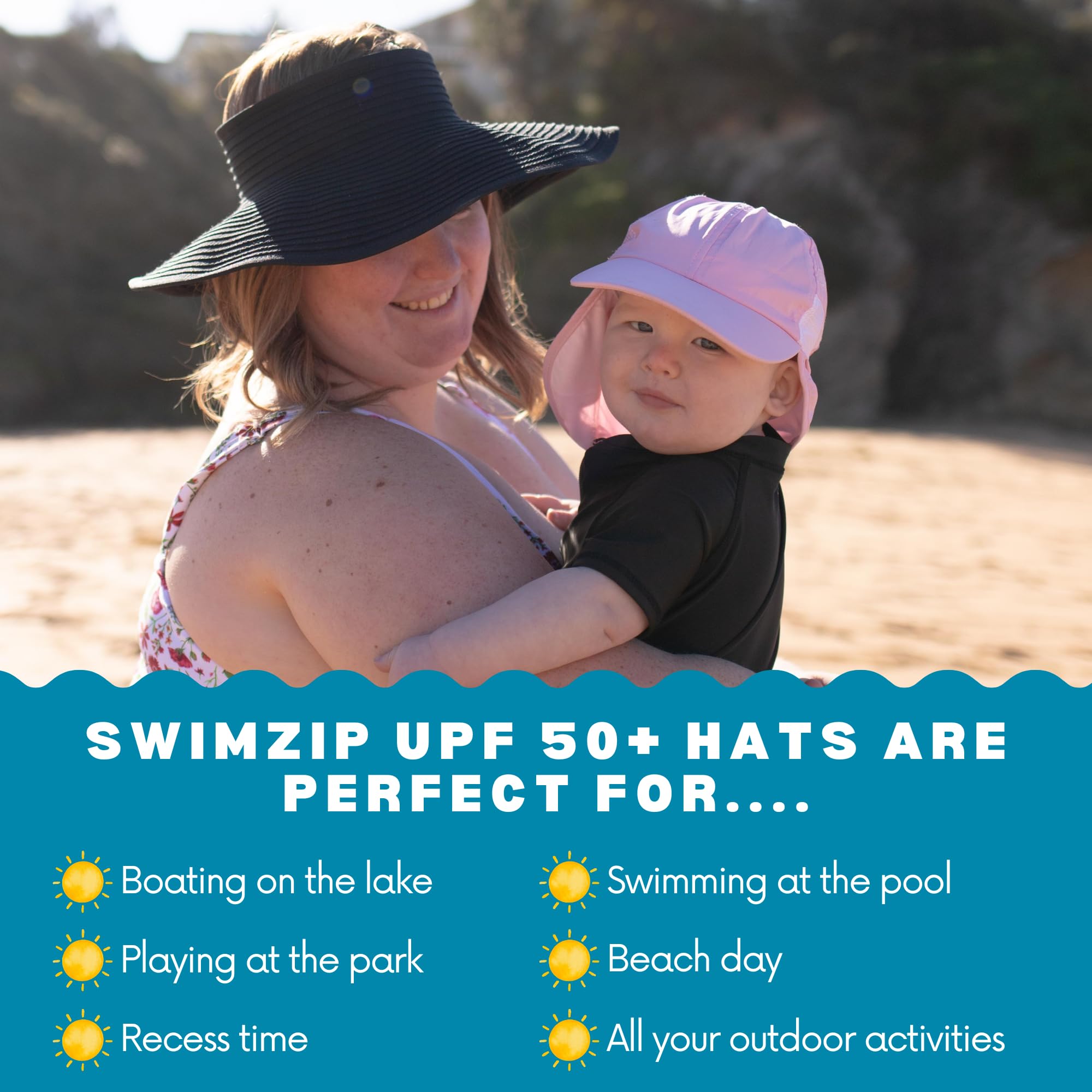 SwimZip Sombrero de sol con solapa para el cuello, protección UPF 50+ para bebés, niños pequeños y niños