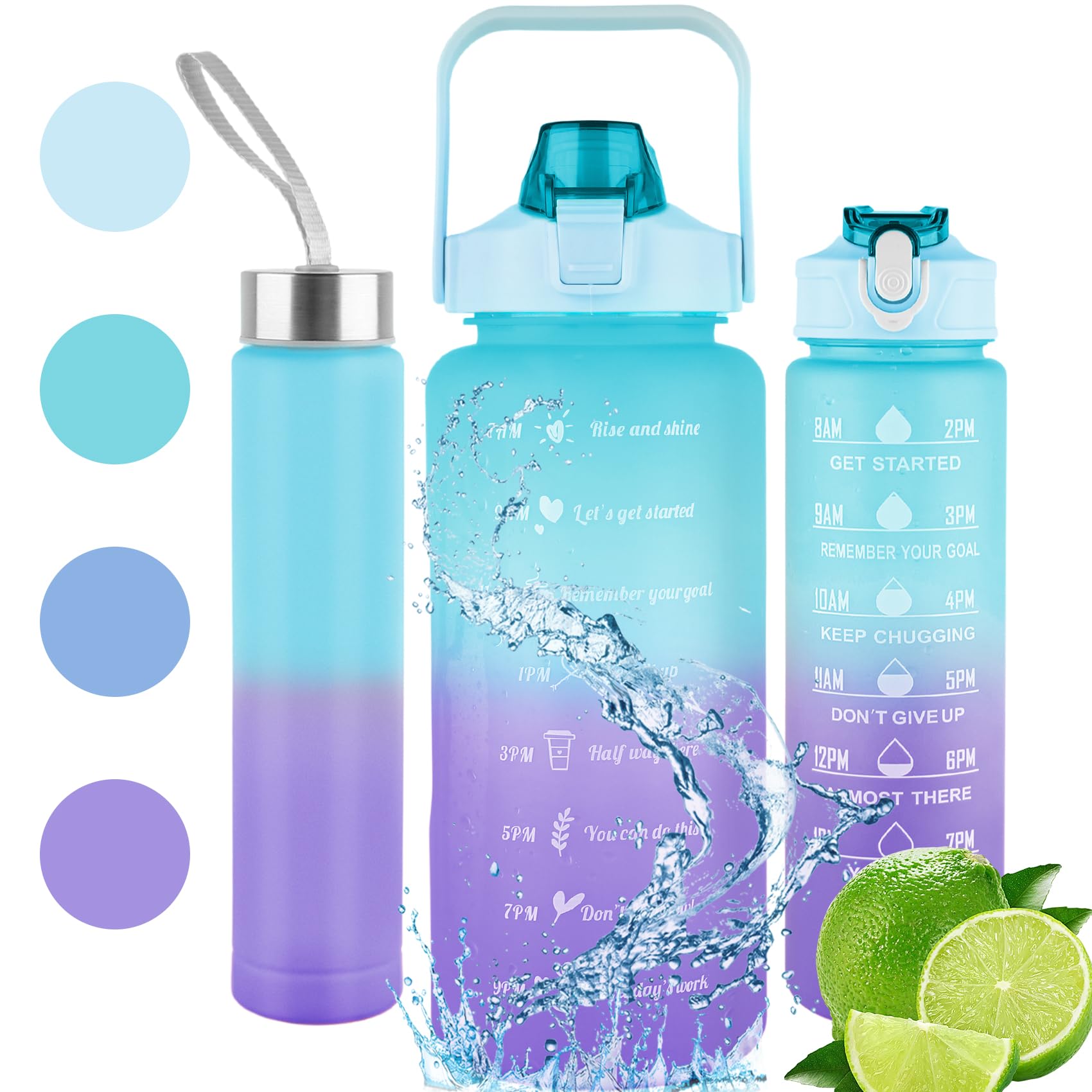 Boeetech Motivational Water Bottles With Time Marker - 64oz & 32oz Sport Water Bottle with Straw, BPA Free, Leak-proof, for Office, Gym, Outdoor Sports... (Green)